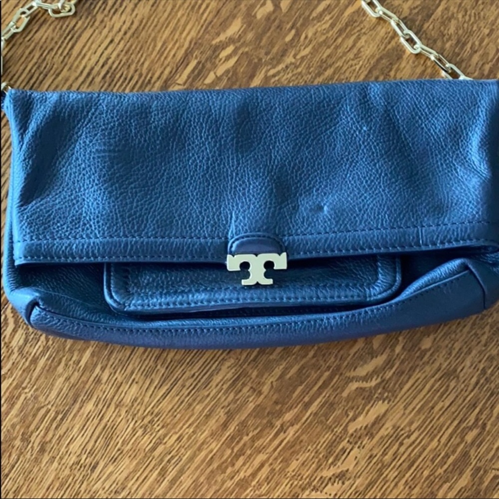 Navy Tory Burch fold over crossbody.